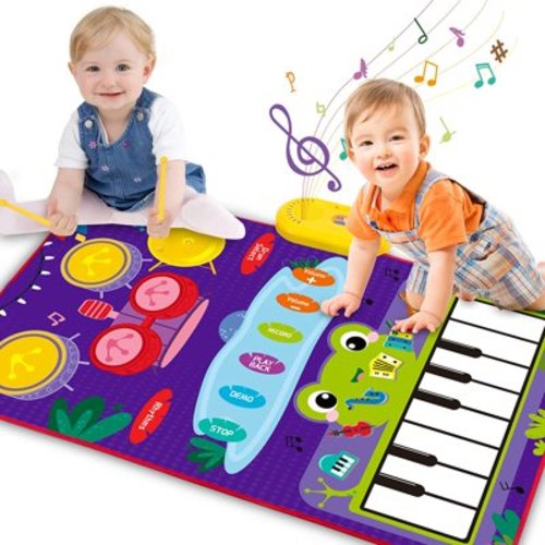 Style-Carry 2 in 1 Musical Mat for Toddlers 1-3, Piano Keyboard & Drum Mat, Musical Play Mat Toddler Toys Age 1-2, Baby Learning Toys for 1 Year Old Birthday Gifts for 1 2 3 Year Old Girls