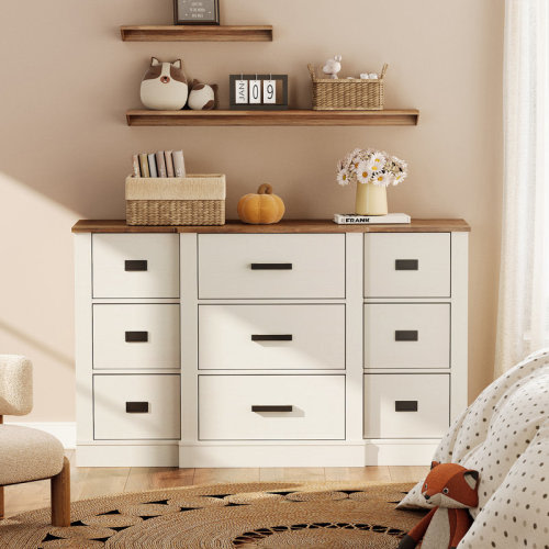 Gracie Oaks Laziza 52.5" Wide Modern Farmhouse Wooden Dresser With 9 Drawers For Kids | Wayfair