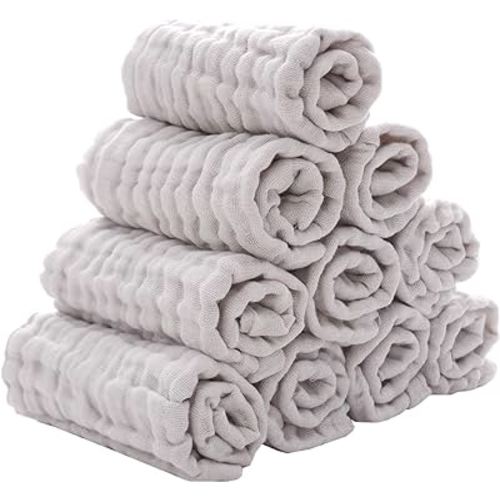 MUKIN Baby Washcloths - Natural Cotton Baby Wipes - Soft Newborn Face Towel for Sensitive Skin - 10 Pack, 12x12 inches