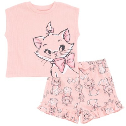 Disney The Aristocats Marie Infant Baby Girls Waffle Knit T-Shirt and Shorts Outfit Set Blush Pink Marie 18 Months