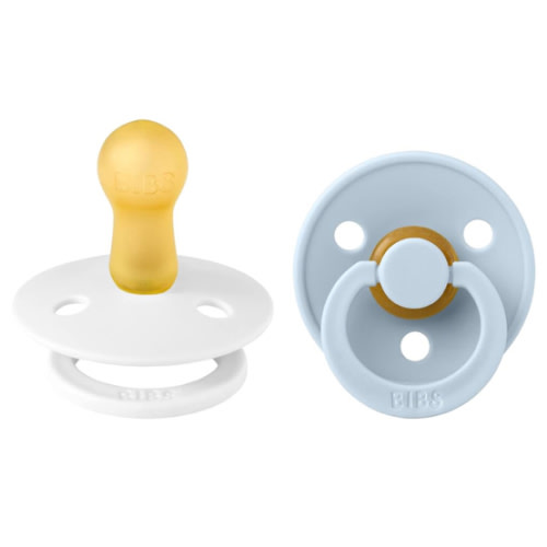 BIBS Pacifiers Colour Collection | Natural Rubber Baby Pacifier | Set of 2, Baby Blue/White