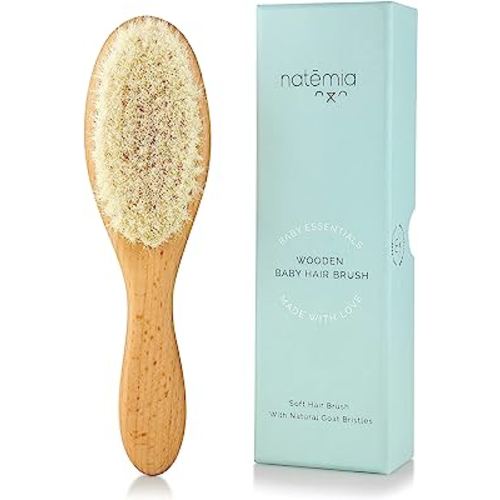 Natemia Quality Wooden Baby Hair Brush for Newborns & Toddlers | Natural Soft Bristles | Ideal for Cradle Cap | Perfect Baby Registry Gift