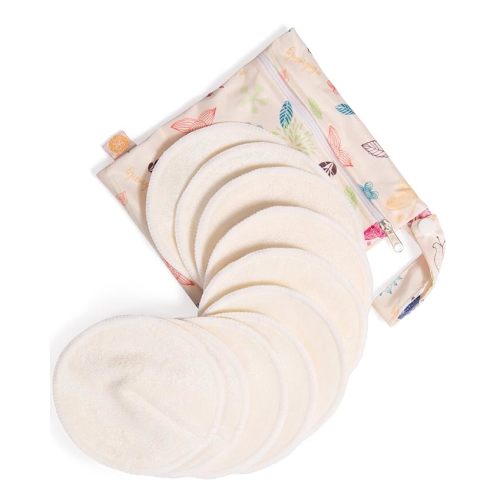 Kindred Bravely Organic Reusable Nursing Pads 10 Pack | Washable Breast Pads for Breastfeeding, Leaking with Carry Bag - Regular - 10-Count - Beige Multicolored