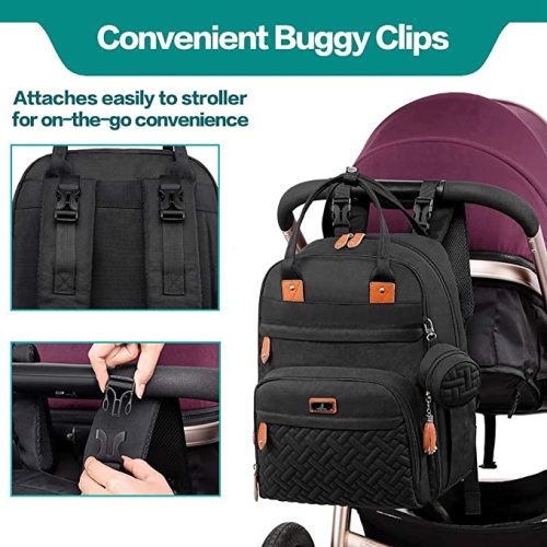 BabbleRoo Diaper Bag Backpack - Tote - Multi function Waterproof Diaper Bag, Travel Essentials Baby Bag with Changing Pad, Stroller Straps & Pacifier Case - Unisex, Black - Polyester