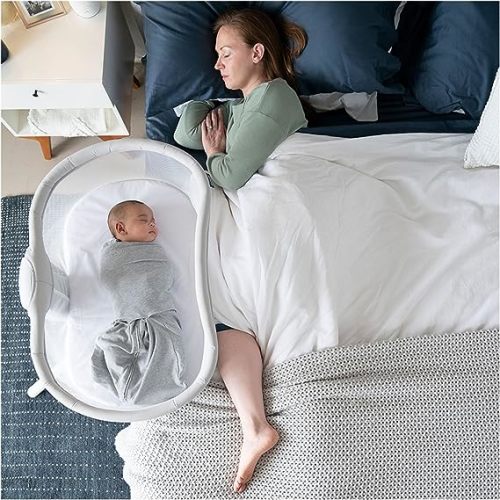 HALO BassiNest Swivel Sleeper 3.0, Over-Bed Baby Bassinet with Safe Close Sleeping Design, Grey