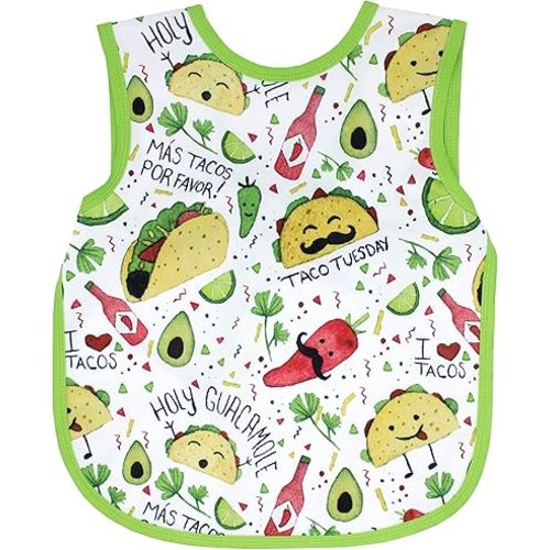 BapronBaby Taco Party Bapron - No Neck Tie Safer Bib for Baby & Toddler - Soft Waterproof Stain Resistant - Machine Washable - Sz Baby/Toddler 6m-3T