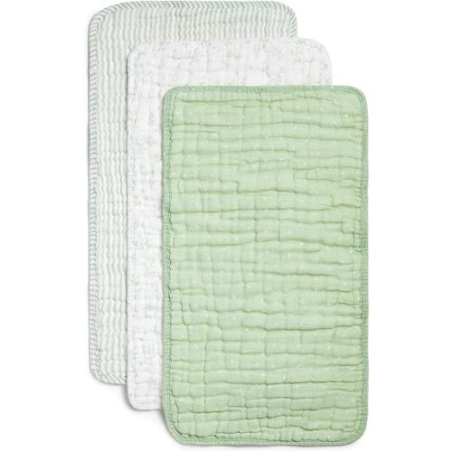 Nana Baby Burp Cloths | 100% Organic Muslin Cotton | Set of 3 (Pistachio/Cream)