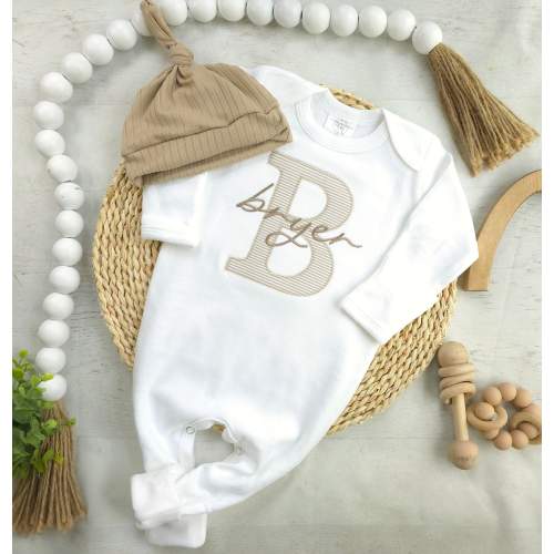 Etsy Personalized Neutral Baby Romper and Hat Set
