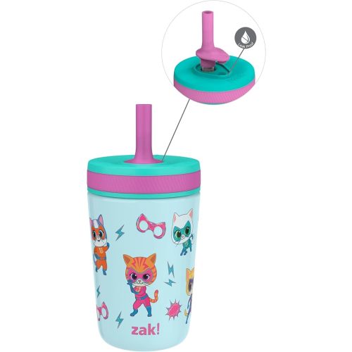 Zak Designs SuperKitties Kelso Toddler Cups For Travel or At Home, 12oz Vacuum Insulated Stainless Steel Sippy Cup With Leak-Proof Design is Perfect For Kids (Ginny, Sparks, Buddy, Bitsy)