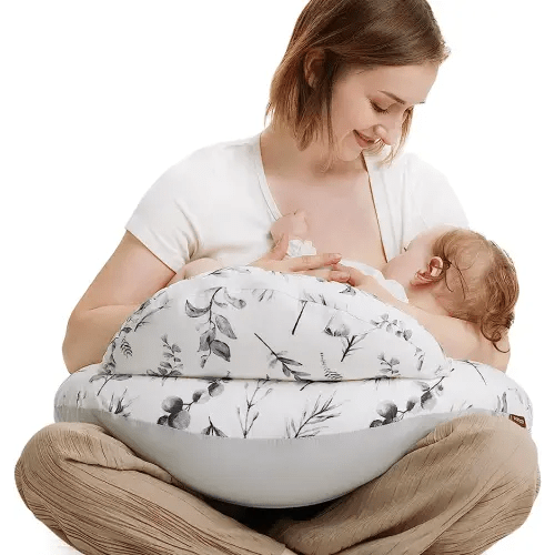Momcozy Original Standard Size Nursing Pillow, Ergonomic Breastfeeding Pillows with Security Fence for Baby, Adjustable Waist Strap and Removable Cotton Cover, Ink Painting