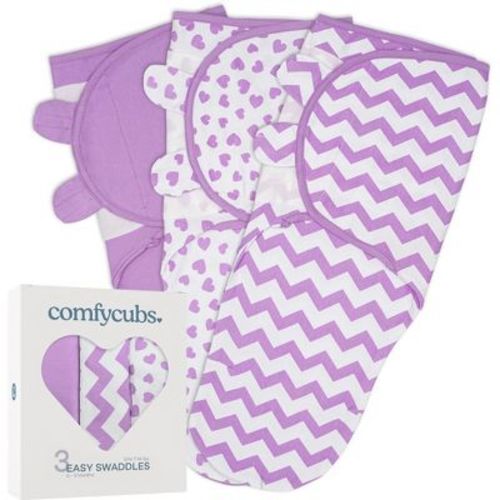 Swaddle Blankets For Baby Girl & Boy 3 Pack Sleep Sack Velcro By Comfy Cubs (small 0-3 Months, Purple)