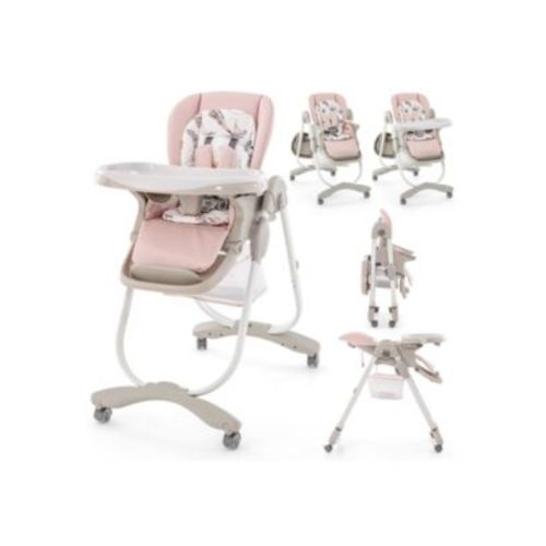 Kids Multifunctional Folding High Chair with Rolling Wheels and Adjustable Height