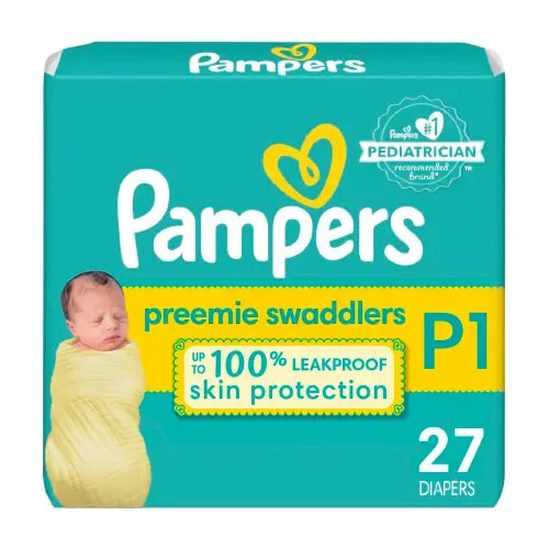 Pampers Baby Diapers - Swaddlers - Size P1, 27 Count, Ultra Absorbent Disposable Preemie Diaper