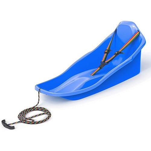 Snow Sled for Kids - ExploRide Sledge - Toboggan with Pull Rope and Safety Belt; Outdoor Plastic Winter Sleigh for Toddlers & Kids