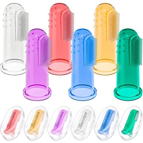 Baby Toothbrush Set, 6 Pcs Soft Infant Finger Toothbrush with 6 Boxes, Newborns Toddler Silicone Baby Tooth Brush 0-6 Months 6-12 Months