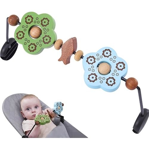 Toy Bar Compatible with Baby Bjorn Bouncer Toy Bar for Baby Bouncer, Durable Wooden Infants Bouncer Attachment, Rotatable Sensory Toys, Easy to Use Accessory (Blue Green)