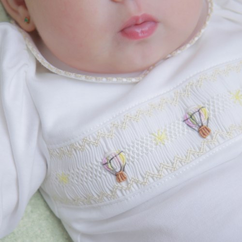 Hot Air Balloons in Beige Smocked Footie