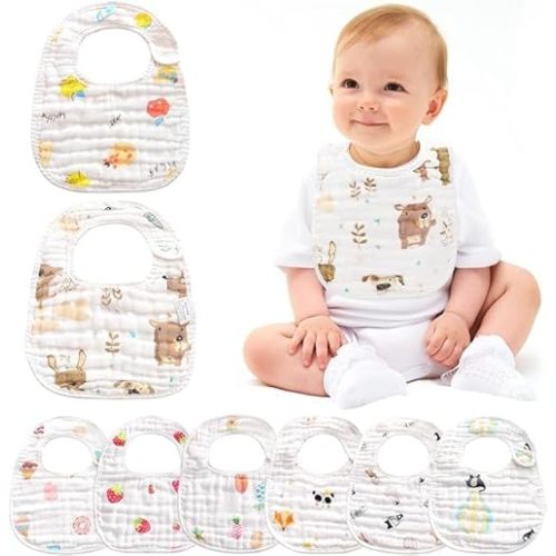Muslin Baby Bibs【8 Pack/6 Pack】 Ultra Soft Absorbent, 100% Cotton Baby Bandana Drool Bibs Adjustable Snaps