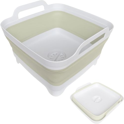 Collapsible Wash Basin for Baby Bottles with Drain Plug, 2.4 Gallons Space-Saving Camping Sink for RV, Collapsible Dish Tub (Gray)