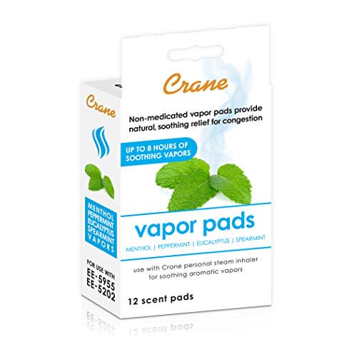 Crane Menthol-Eucalyptus Universal Vapor Pads, 12 Pack, for use Droplets, Corded Inhaler, Warm Mist humidifier