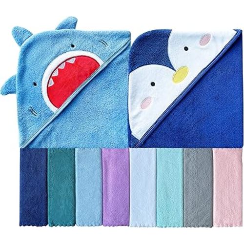 Sunny zzzZZ Baby Hooded Bath Towel, Shark and Penguin