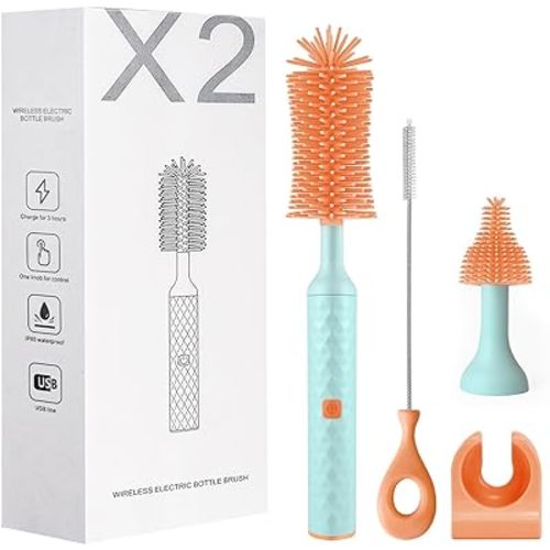 Electric Bottle Cleaning Brush, Baby Bottle Brush Cleaner Water Bottle Cleaning Kit, Nipple Brush Pacifier Cleaner Straw Cleaner Brush for Newborns,4 Packs Set