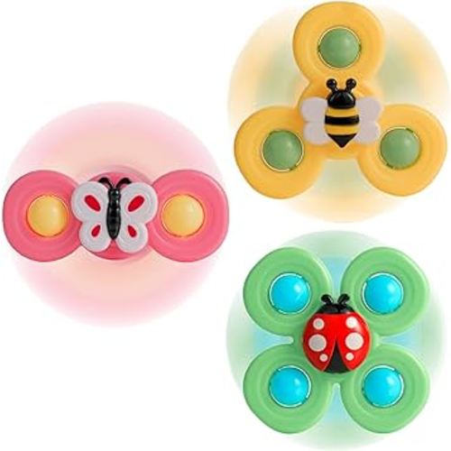 3PCS Suction Cup Spinner Toys for Babies, Fidget Spinners Sensory Bath Toys 6 12 18 Months, Airplane Car Travel Essential 1-3 Year Old Boy Girl Birthday Gift for Baby
