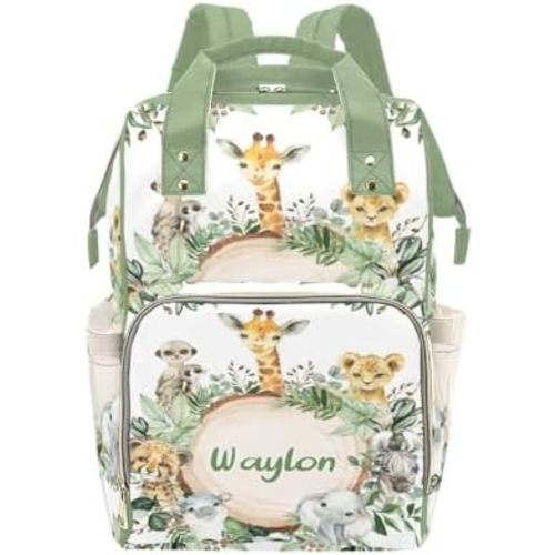 Safari Wild Jungle Animals Personalized Diaper Bag Backpack Custom Name Text Backpack Nappy Bag Mommy Bag for Girl Boy