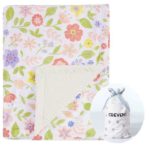 CREVENT Minky Sherpa Warm Baby Blanket for Girls Boys, Soft Plush Receiving Blanket for Newborns, 30''x40'', Colorful Daisy