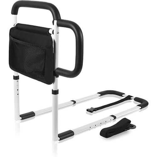 Bed Safety Rails for Elderly Adults, Adjustable Bed Guard Railing with Storage Bag and Side Handle, Bed Assist Bar Fits King, Queen, Full, Twin