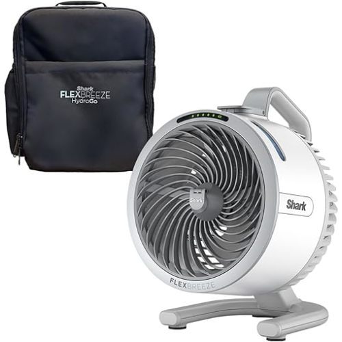Shark FlexBreeze HydroGo Fan & Travel Bag — Ultra-powerful portable fan with indoor + outdoor evaporative mist. Corded & cordless, long lasting battery runtime, White, FA053BRN