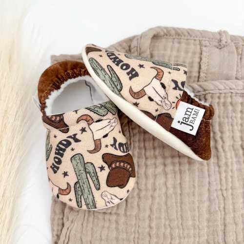 COWBOY southwestern retro baby booties, slippers, crib shoes, soft sole, moccasins, baby shoes