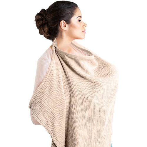 Nursing Cover – 100% Cotton Muslin, Snap Buttons, Rigid Neckline, Lightweight, Breathable, with Carry Pouch
