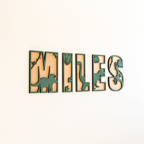 Personalized Dinosaur Name Sign | Custom Nursery Wall Decor | Wooden Cut-Out Kids Room Sign | Layered Dinosaur Name Sign for Boys and Girls