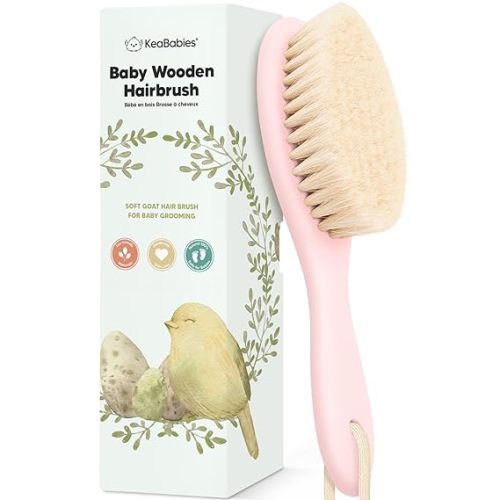 Wooden Baby Hair Brush for Toddler Girls, Boys - Cradle Cap Brush for Babies, Soft Goat Bristles, Perfect Gentle Scalp Newborn Comb for Infant, Girls, Boys, Bath Essentials(Blush, Regular)
