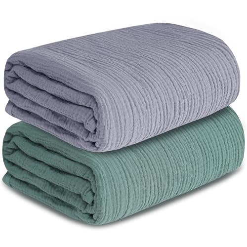 Muslin Swaddle Blankets for Newborn, 2 Pack Breathable Soft Receiving Blanket, Large 41 x 41 inches Swaddle Wrap Burping Clothes, Essentials Infant Shower Items. (Gray & Green)