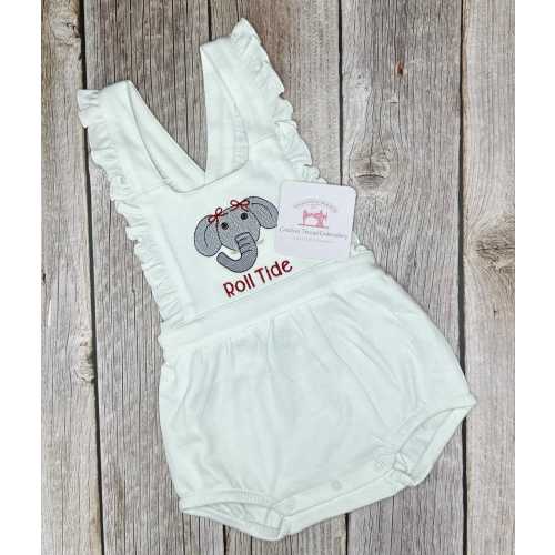 Embroidered Roll Tide Baby Girl Football Team Outfit White Monogrammed Bubble Romper Personalized Spring Summer Gift Birthday Shower
