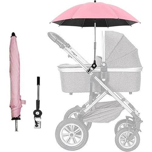 Baby Stroller Parasol, Universal Umbrella with Clamp, 360 Degree Adjustable UV Protection Stroller Sun Shade, Waterproof Umbrella for Trolley, Bike, Wheelchair, Beach Chair