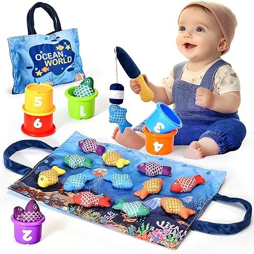 Montessori Toys for 1 Year Old Boy Girl Gifts, Cloth Fishing Game for Toddler 1-3, Sorting Learning Baby Toys 6-12-18 Months, One Year Old Girl Boy Birthday Gifts, Easter Basket Stuffers
