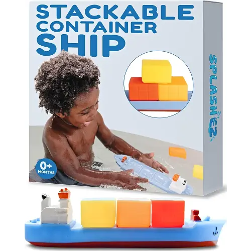 SplashEZ Boat Bath Toy for Kids | Mold Free Floating Toddler Bath Toys With No Hole for Water | Boat Ship Containers Ideal Size for Little Hands | Safe Durable for Tub Fun for Boys & Girls Ages 0 & Up