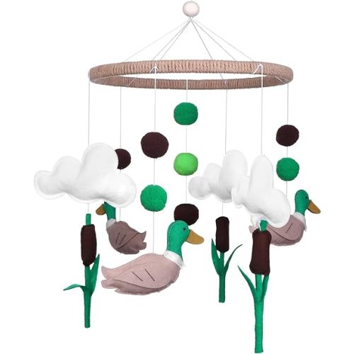 Mallard Duck Baby Mobile for Crib Woodland Baby Mobile Mallard Duck Crib Mobile for Baby Wild Duck Felt Nursery Mobile Nursery Mobile Neutral Wooden Handmade Hanging Mobile for Crib
