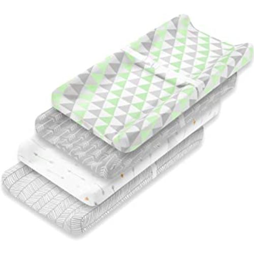 Changing Pad Cover – Premium Baby Changing Pad Covers 4 Pack – Boy or Girl Changing Pad Cover – Pure Cotton Machine Washable Grey and White Changing Table Cover – Diaper Changing Pad Cover Sheets