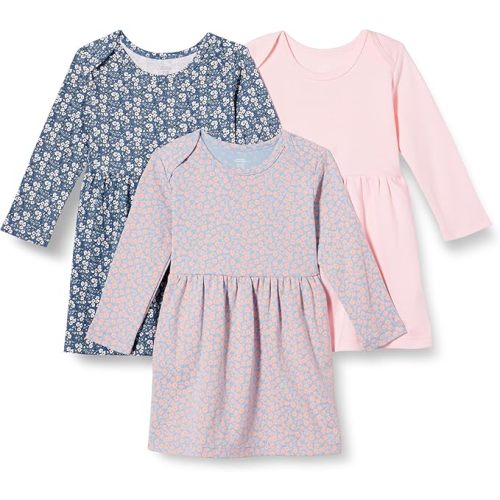 Amazon Essentials Toddlers and Baby Girls' Cotton Long-Sleeve Dress, Pack of 3