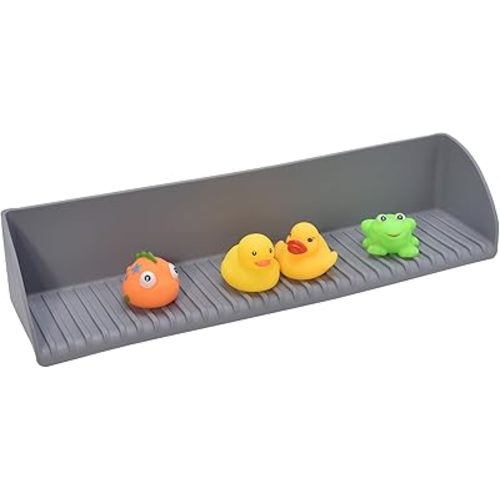 DNC Bathtub Splash Guard for Tub Kids, Silicone Bath Tub Topper Ledge Side Toddler Water Splash Guard Play Shelf Grey 1 Pack