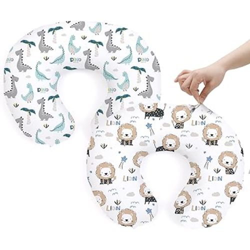 BROLEX Baby Nursing Pillow Covers: 2-Pack Soft Slipcovers for Breastfeeding Pillows - Comfortable Fabric, Fits Standard Nursing Pillows for Boys & Girls - Dinosaur Lion
