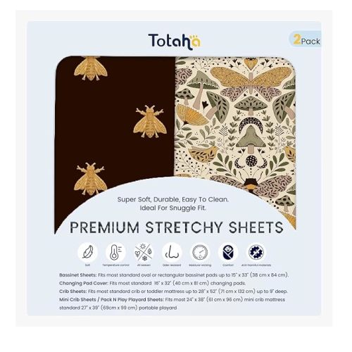 TotAha Premium Stretchy Crib Sheets (2-Pack)-Hypoallergenic, Silky Comfort, Buttery Soft, Calming Effect, All-Season Jersey-Knit Sheets, 9'' Extra Deep Pocket, Animal Print