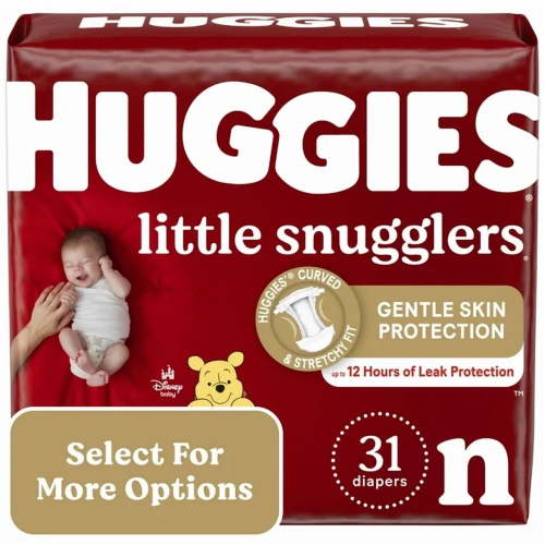 Huggies Newborn Diapers, Little Snugglers, Size Newborn up to 10 lbs, 31 Count, Leak Protection