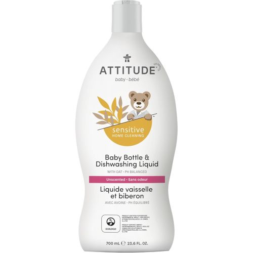 ATTITUDE Baby Dish Soap for Sensitive Skin with Oatmeal, Plant and Mineral-Based Ingredients, Vegan Household Products, Unscented, 23.6 Fl Oz