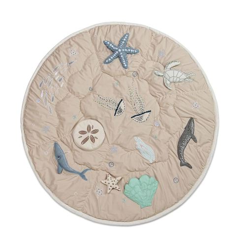 Crane Baby Activity Mat, Interactive Baby Play Mat for Boys and Girls, Sea Life, 36" x 36", Stimulating Baby Toys & Mirror, Infant Play Mat, Tummy Time Baby Floor Mat, Kids Play Mat, Tummy Time Mat