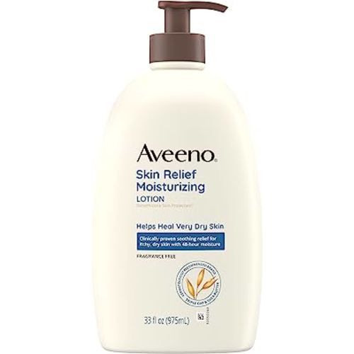 Aveeno Skin Relief Moisturizing Lotion for Very Dry Skin with Soothing Triple Oat & Shea Butter Formula, Dimethicone Skin Protectant Helps Heal Itchy, Dry Skin, Fragrance-Free, 33 fl. oz